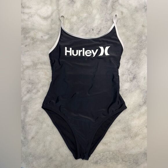 HURLEY Black & White Hem One Piece Swimsuit. Size Medium - Picture 4 of 12